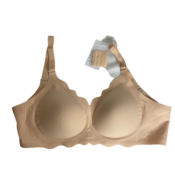 Women's XL Comfelie Beige Scallop Edge Wireless Smoothing T-Shirt Bra NEW - Picture 1 of 4